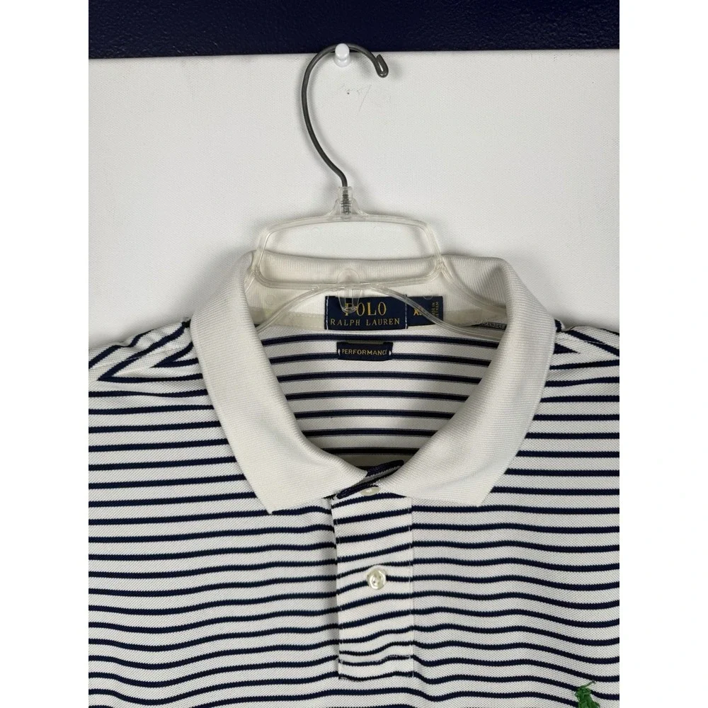 Ralph Lauren Men's Polo‎ Performance, Short Sleeve White/ Navy Stripes SizeXL